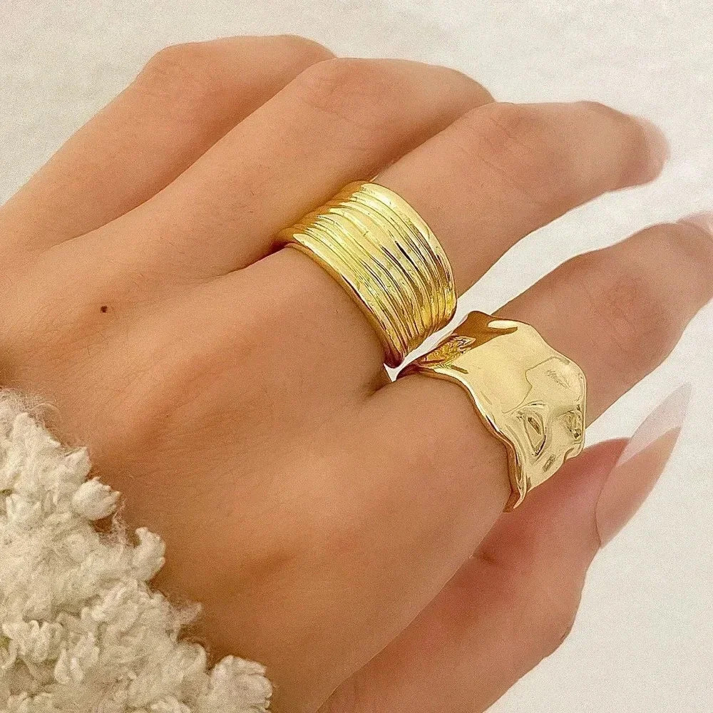 925 Sterling Silver Chunky Gold Bold Statement Ring